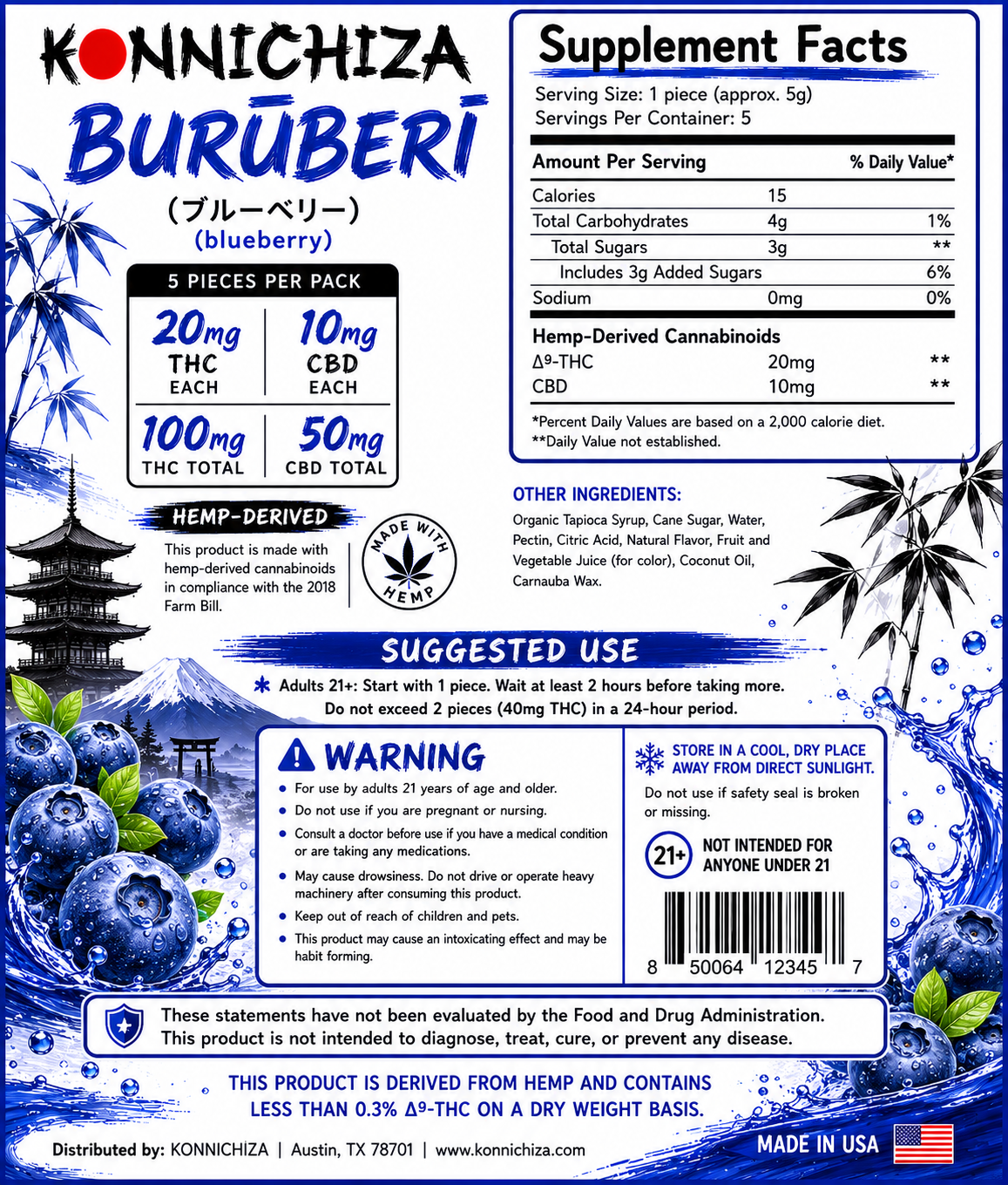 Coming soon Konnichiza Fruit-Taffy / Blueberry / 5pack 150mg