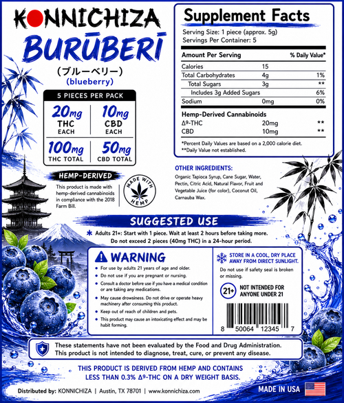 Coming soon Konnichiza Fruit-Taffy / Blueberry / 5pack 150mg