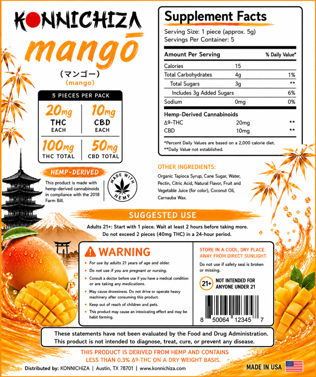 Coming soon Konnichiza Fruit-Taffy / Mango / 5pack 150mg