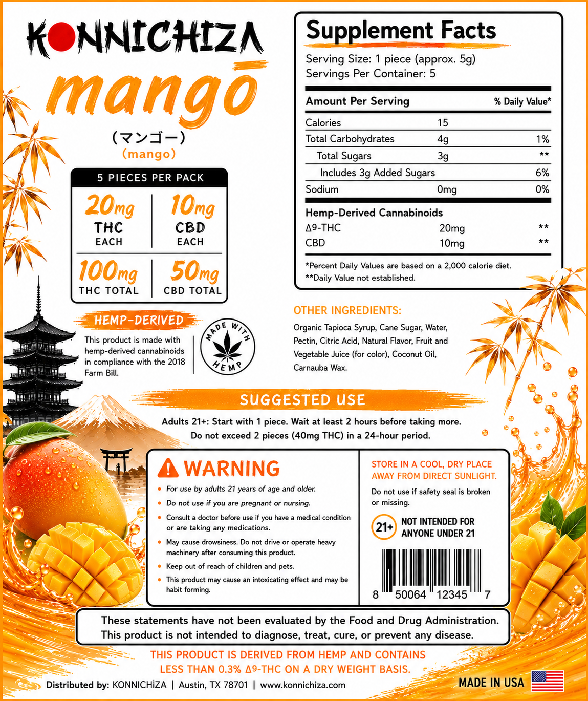 Coming soon Konnichiza Fruit-Taffy / Mango / 5pack 150mg