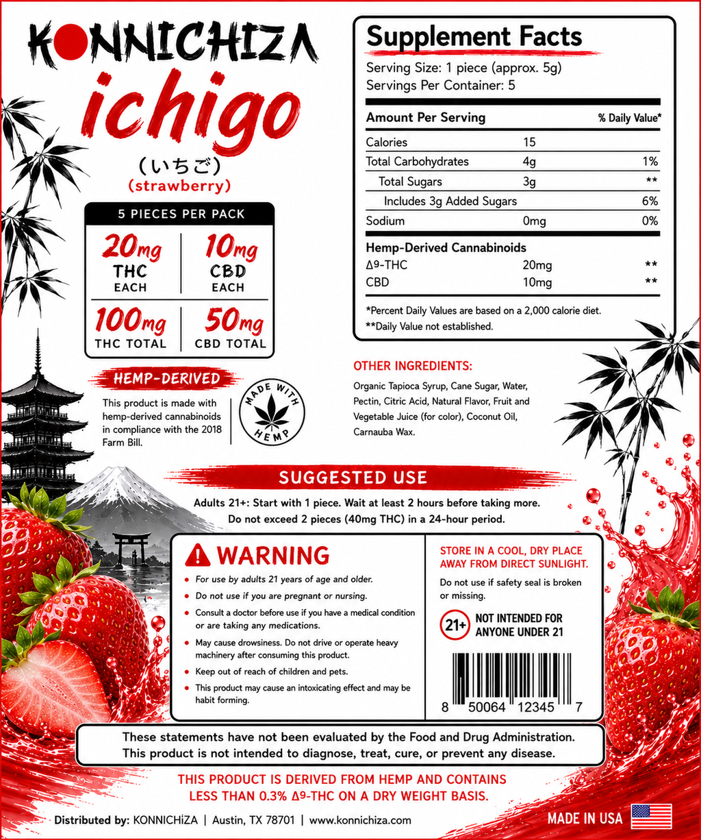 Konnichiza Fruit-Taffy / Strawberry / 5pack 150mg